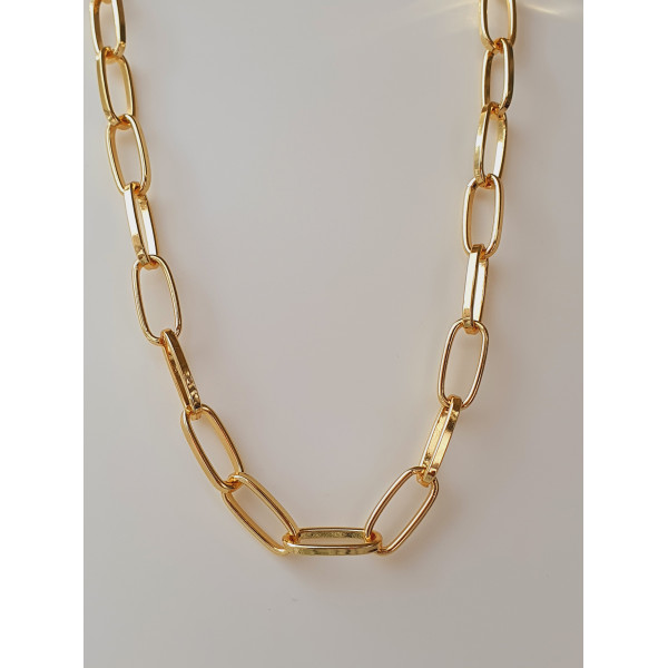 Yassı Geniş Oval Gold Kolye