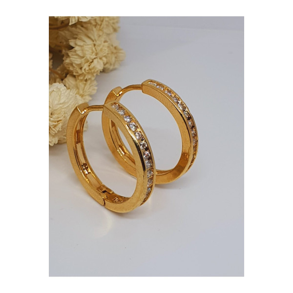 Gold Zirkon Taşlı Halka Küpe