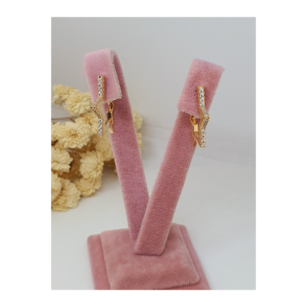 Gold Zirkon Taşlı Küpe