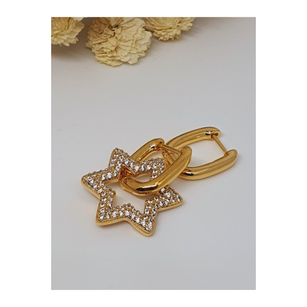 Gold Zirkon Taşlı Yıldız Küpe