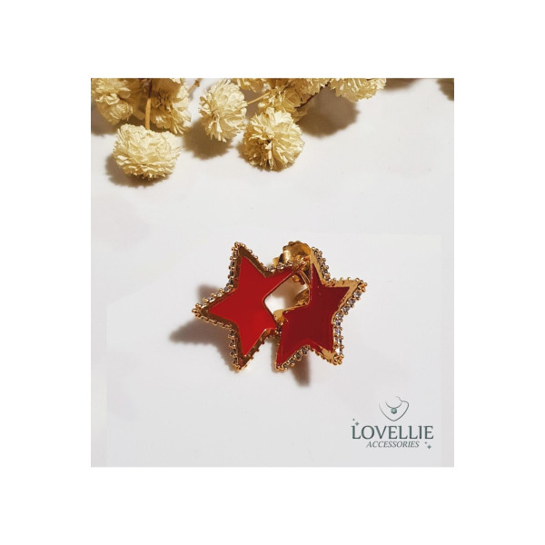 Işıltılı Kırmızı Yıldız Küpe