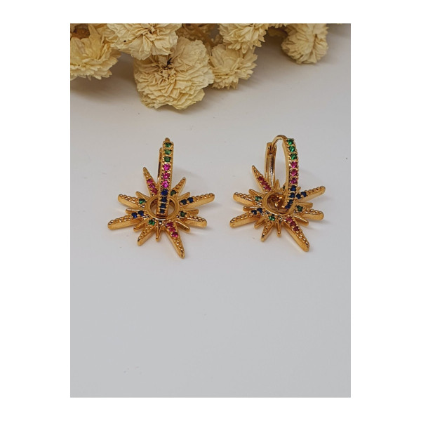 Renkli Taşlı Şimşek Küpe