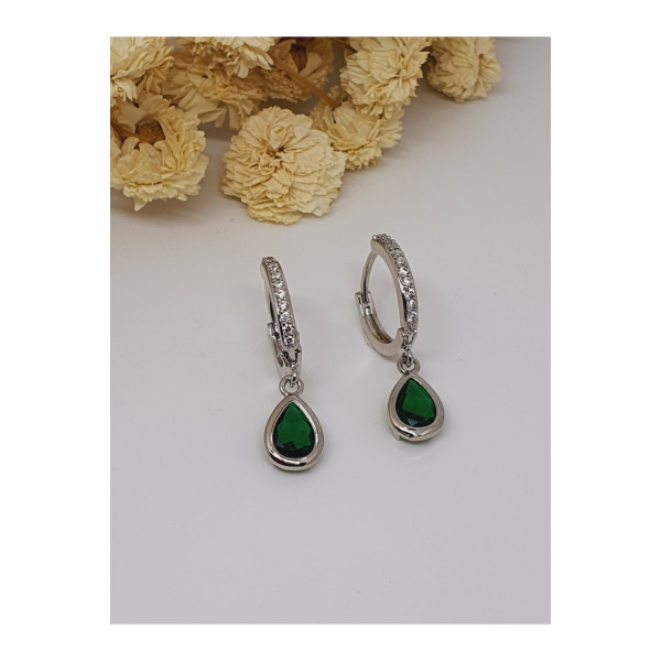 Yeşil Taşlı Silver Küpe